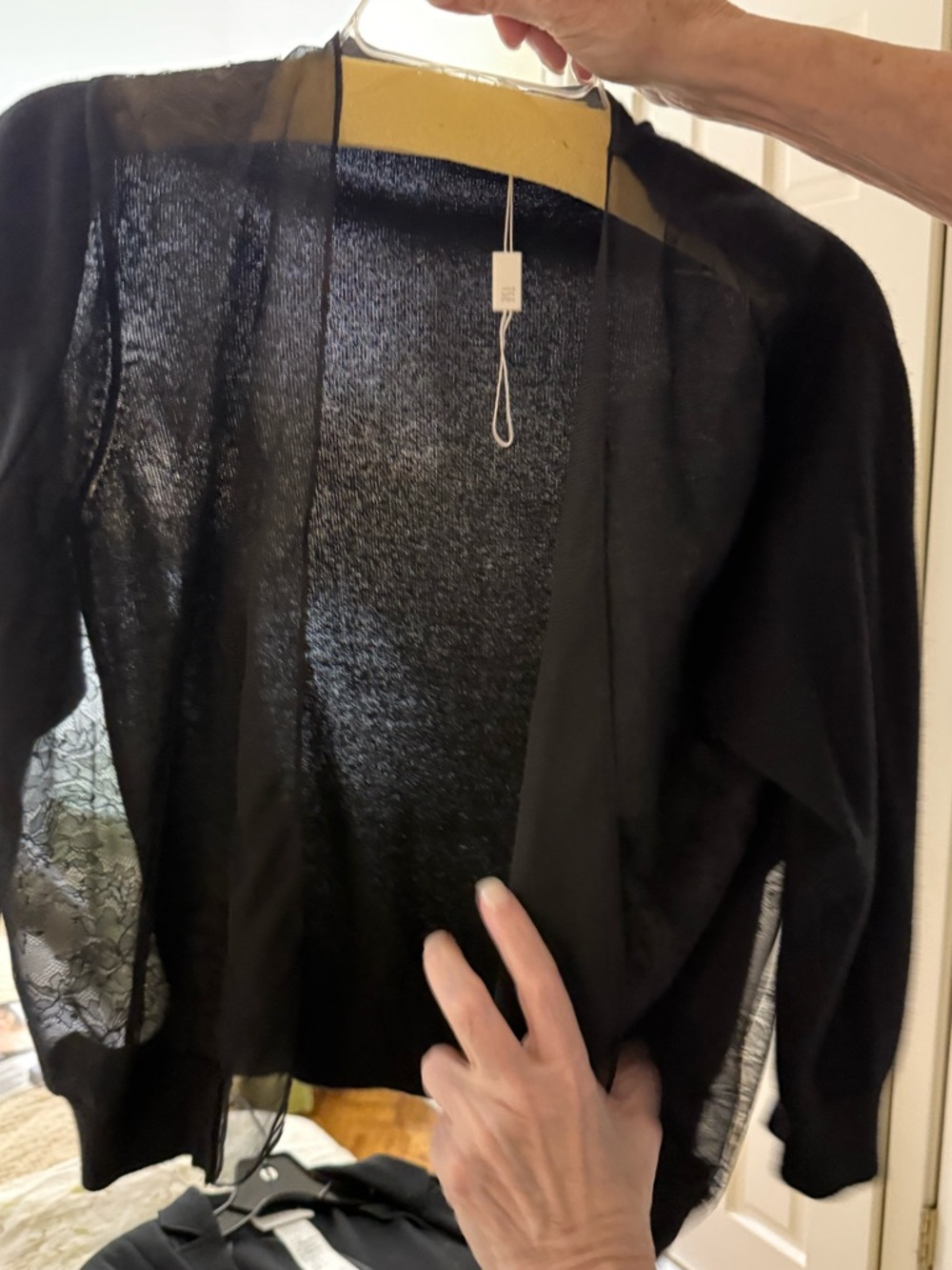 TSE Black Sheer Open-Front Cardigan
